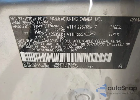 2017 Toyota Rav4 Xle from USA, damaged, VIN 2T3WFREV8HW392007
